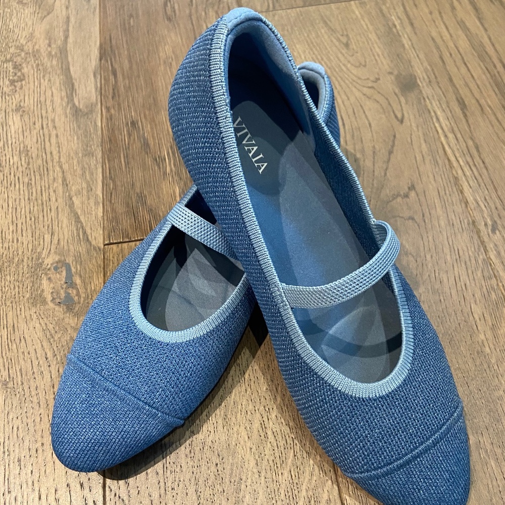 Vivaia Blue Knit Mary Jane Flats